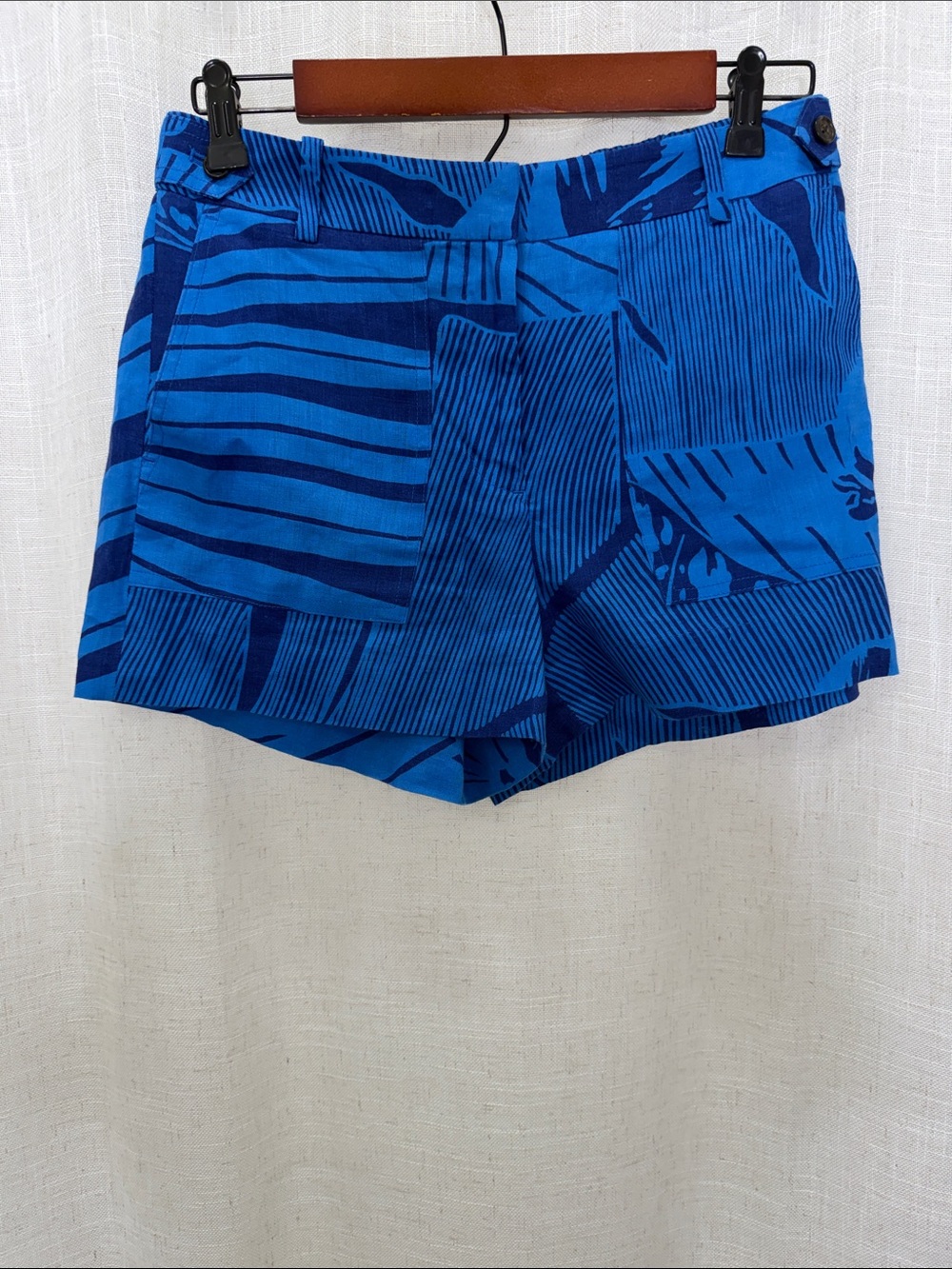 J. Crew Blue Patterned Linen Shorts Size 4 Excellent Condition